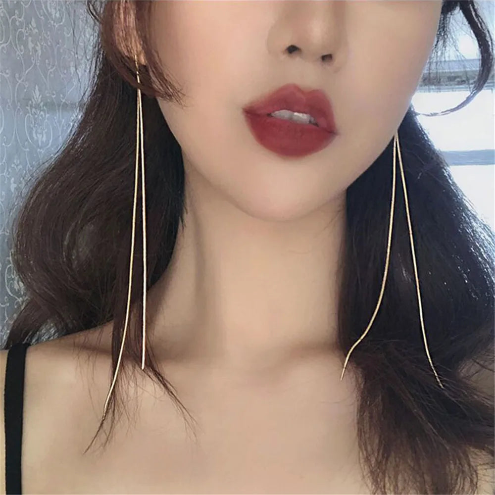 Long Tassel Dangle Earrings Fashionable Exaggerated Party Jewelry Women'S Personalized Earrings High-End Design Metal Chain