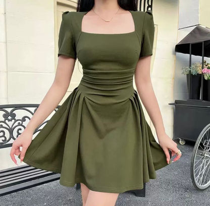 Square collar elegant new niche design sense pear-shaped plus size chubby girl sweet and spicy pure dress women's black ins