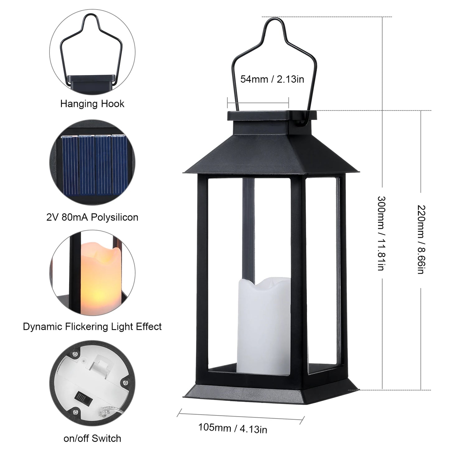 Neoglint Solar Lantern Lights with LEDs Flameless Candle Outdoor Garden Hanging Lanterns Decorative for Table Backyard Party