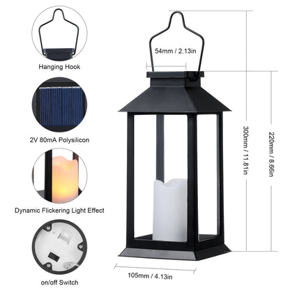 Neoglint Solar Lantern Lights with LEDs Flameless Candle Outdoor Garden Hanging Lanterns Decorative for Table Backyard Party