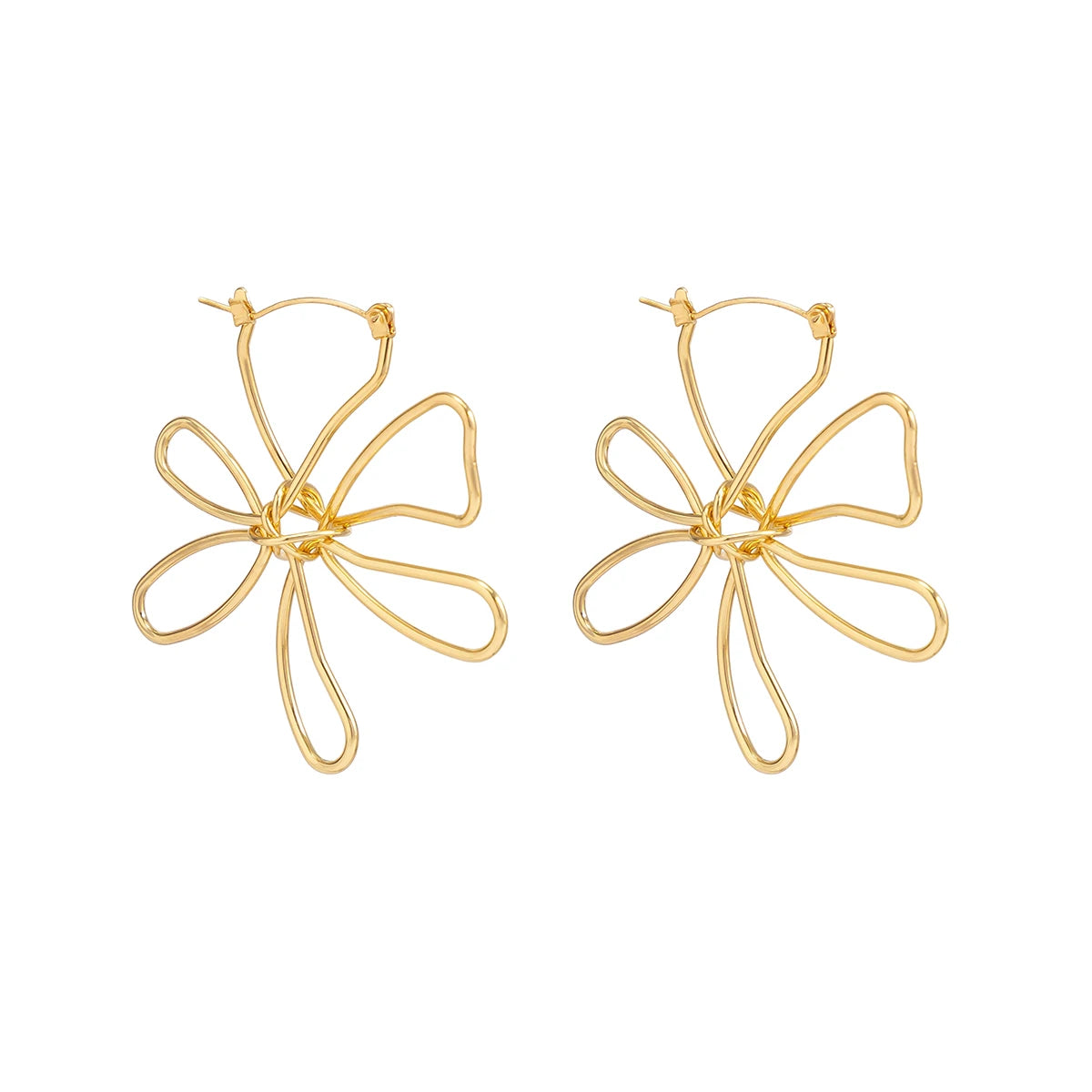 Salircon Simple Metal Woven Flower Hoop Earrings Punk Aesthetic Design Gold Color Large Earrings Fashion Aesthetic Women Jewelry