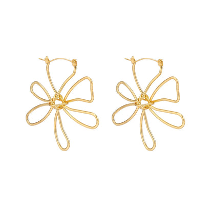 Salircon Simple Metal Woven Flower Hoop Earrings Punk Aesthetic Design Gold Color Large Earrings Fashion Aesthetic Women Jewelry