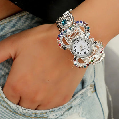 Women's Watch Baroque Rhinestone Quartz Cuff Bangle Watch Butterfly Shaped Analog Party Dress Wrist Watch