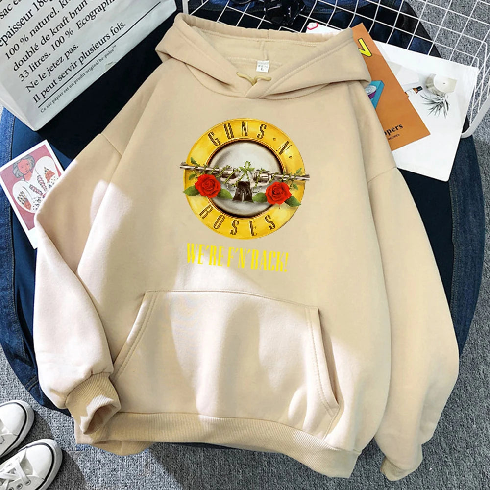 Guns N' Roses We'Re Back Retro Street Style Hoodie For Women O-Neck Pocket Pullover Fleece Hoody Breathable Pullover Woman Hoody