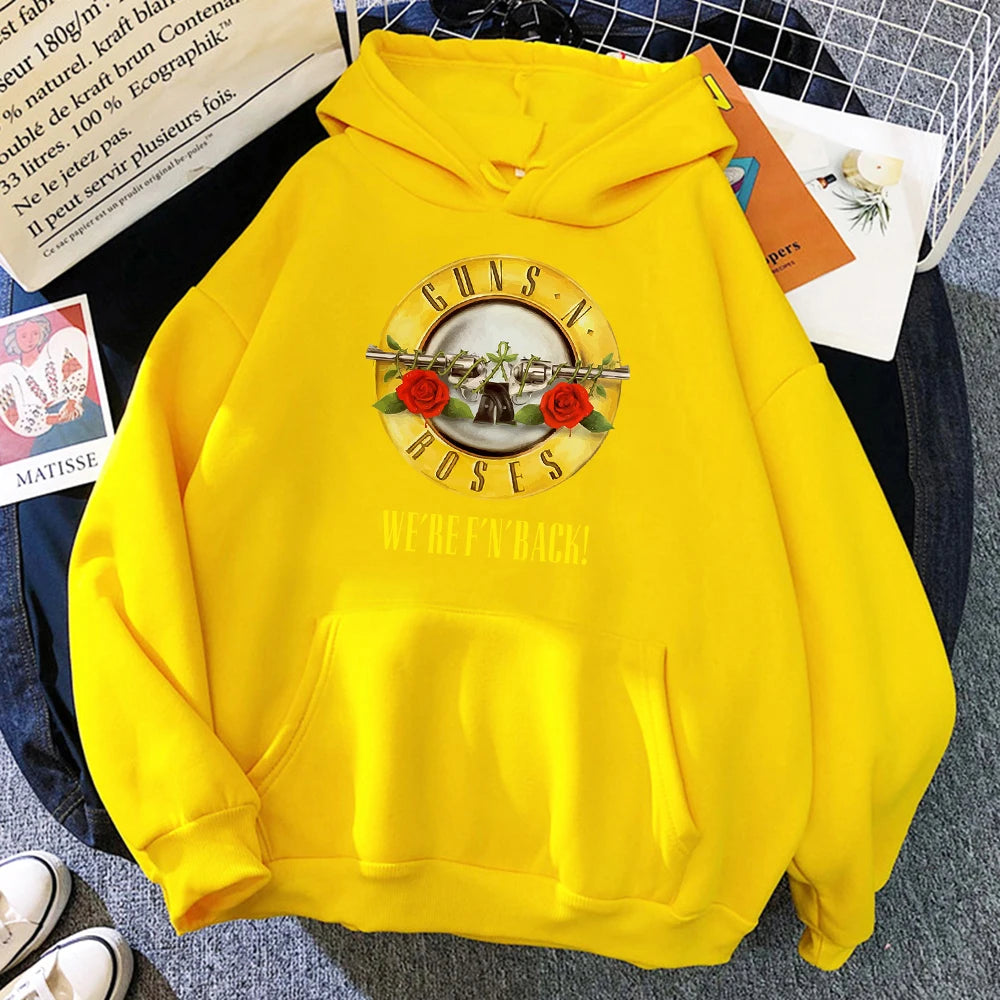 Guns N' Roses We'Re Back Retro Street Style Hoodie For Women O-Neck Pocket Pullover Fleece Hoody Breathable Pullover Woman Hoody