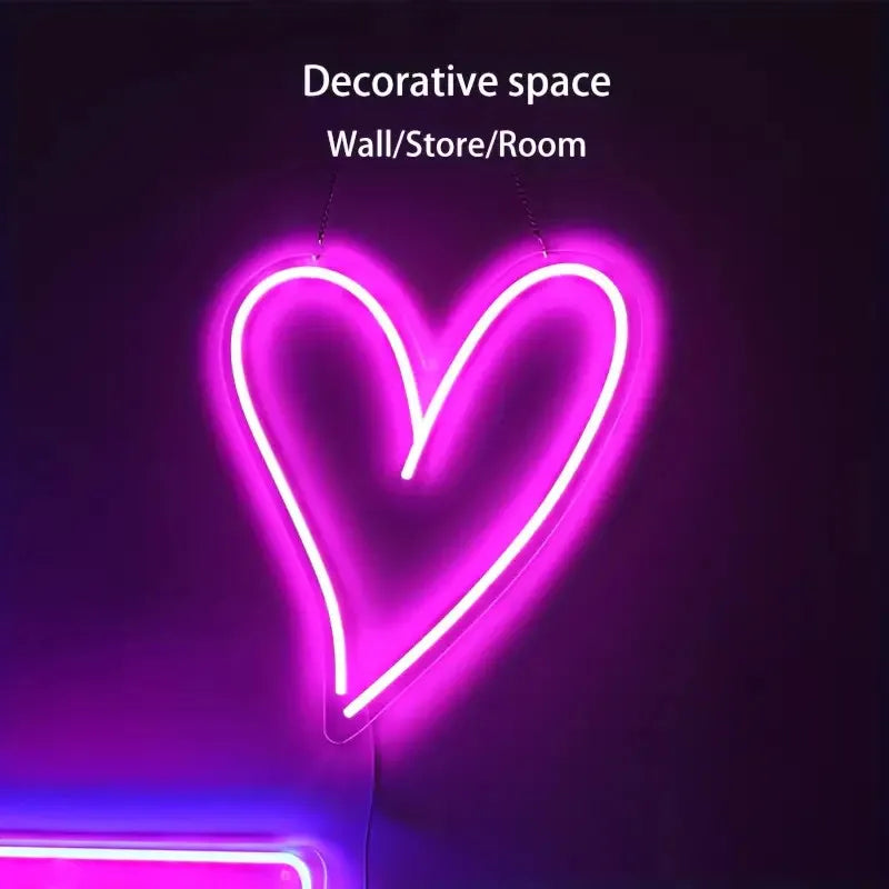 Pink Heart Neon Sign, 18x16cm, Led Neon USB Light Home Room Wall Decoration, Cute Night Light for Bedroom Decor Car Decor