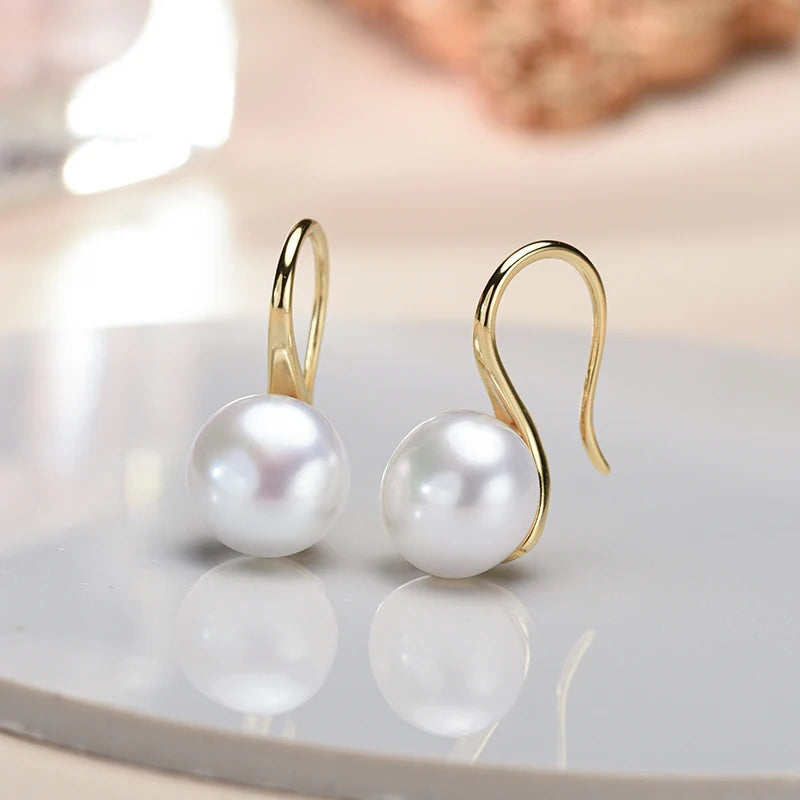 Big 9-10mm Black Natural Freshwater Pearl Earrings for Women Girl Gift, 925 Sterling Silver Jewelry Pearl Earrings New Arrival