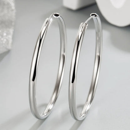 925 Sterling Silver 3MM Thick 3/4/5/6CM Hoops Earrings For Women Wedding Luxury Jewelry Accessories 2024 Trend Jewellery