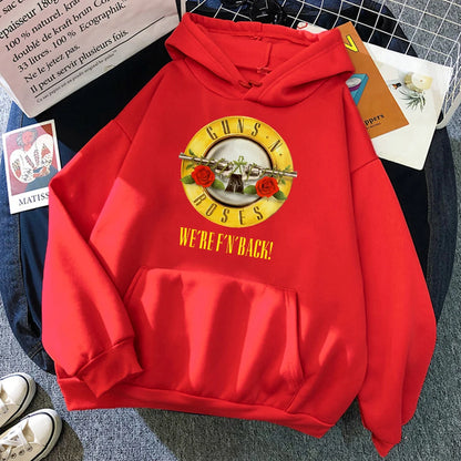 Guns N' Roses We'Re Back Retro Street Style Hoodie For Women O-Neck Pocket Pullover Fleece Hoody Breathable Pullover Woman Hoody