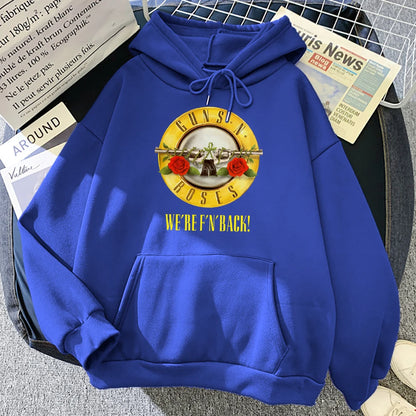 Guns N' Roses We'Re Back Retro Street Style Hoodie For Women O-Neck Pocket Pullover Fleece Hoody Breathable Pullover Woman Hoody