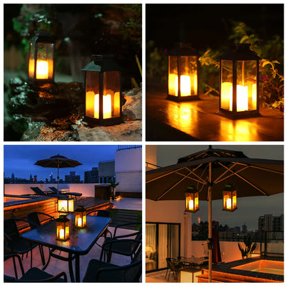 Neoglint Solar Lantern Lights with LEDs Flameless Candle Outdoor Garden Hanging Lanterns Decorative for Table Backyard Party