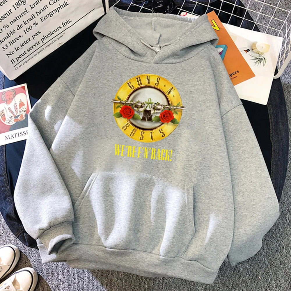 Guns N' Roses We'Re Back Retro Street Style Hoodie For Women O-Neck Pocket Pullover Fleece Hoody Breathable Pullover Woman Hoody