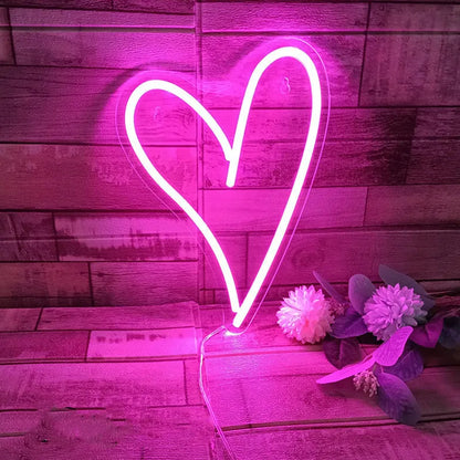 Pink Heart Neon Sign, 18x16cm, Led Neon USB Light Home Room Wall Decoration, Cute Night Light for Bedroom Decor Car Decor