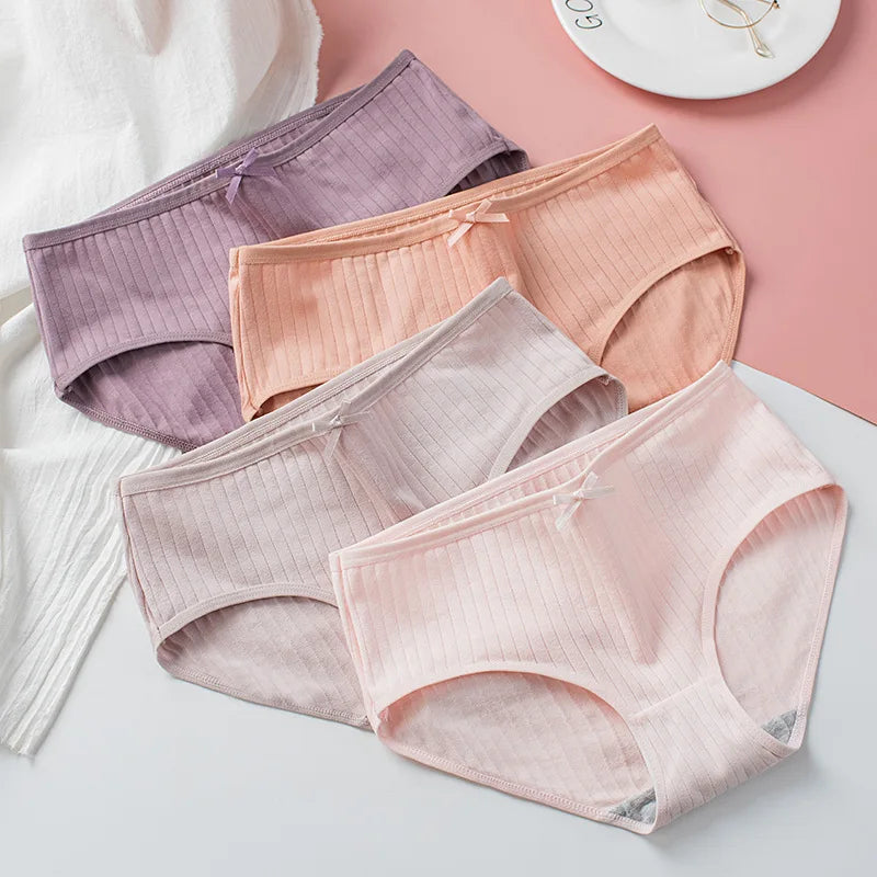 4Pcs/Set Cotton Panties Briefs Women Sexy Lingerie Women's Underpants Low Waist Panty Intimates Comfy Breathable Underwear