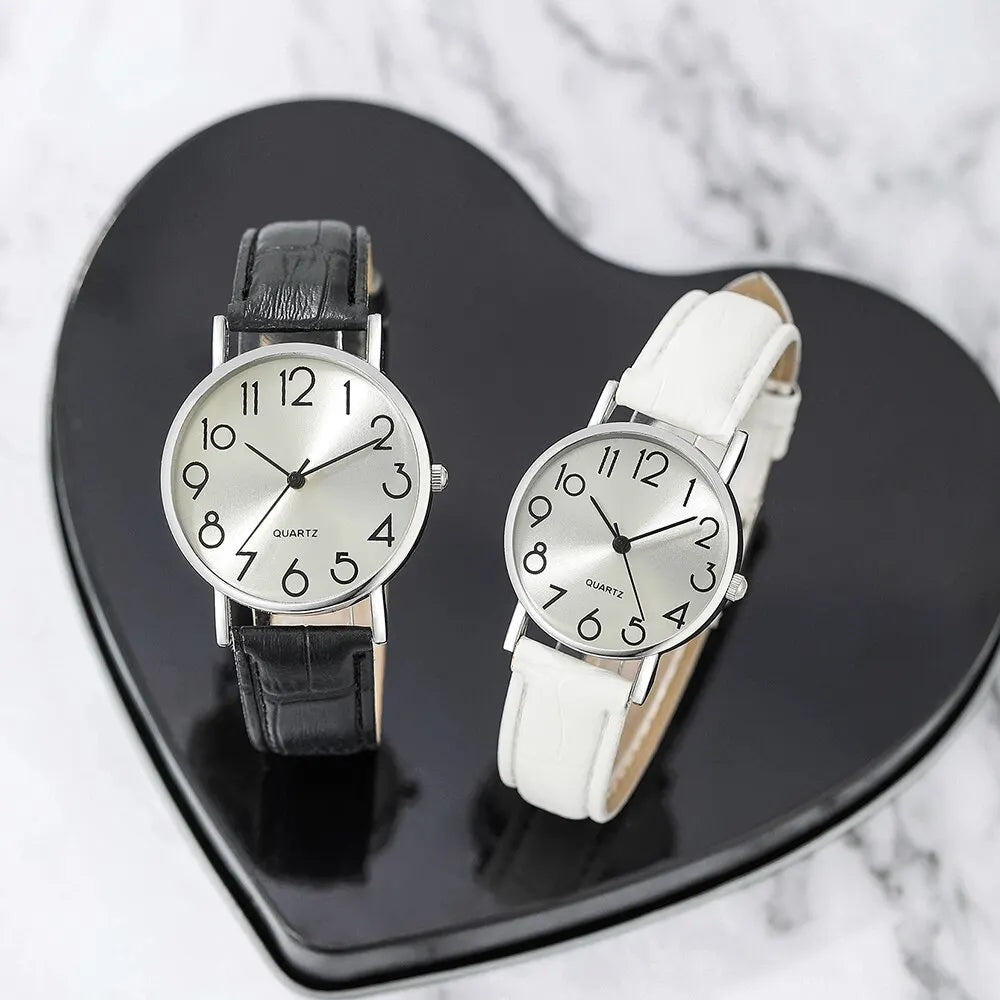 4pcs Couple Quartz Watch Bracelet Set Couple Fashion Black White Leather Strap Quartz Watch Woven Infinity Bracelets Set