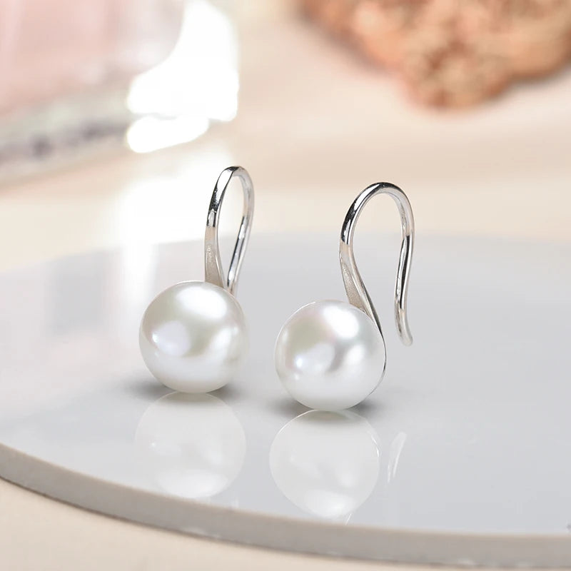 Big 9-10mm Black Natural Freshwater Pearl Earrings for Women Girl Gift, 925 Sterling Silver Jewelry Pearl Earrings New Arrival