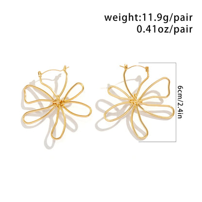 Salircon Simple Metal Woven Flower Hoop Earrings Punk Aesthetic Design Gold Color Large Earrings Fashion Aesthetic Women Jewelry