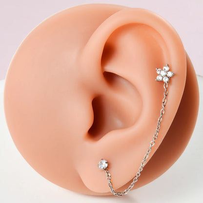 1PC Surgical Steel Zircon Crown Chain Ear Tragus Cartilage Cz Flower Piercing  Earring Conch Ear Helix Piercing Body Jewelry