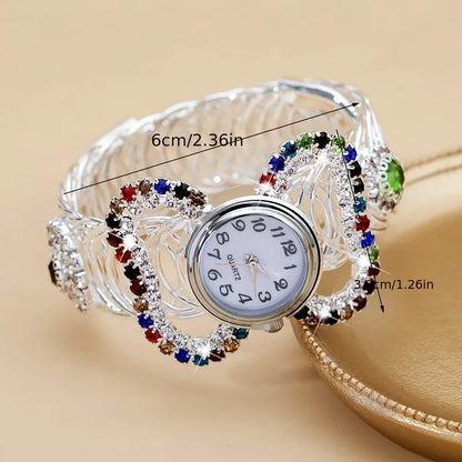 Women's Watch Baroque Rhinestone Quartz Cuff Bangle Watch Butterfly Shaped Analog Party Dress Wrist Watch