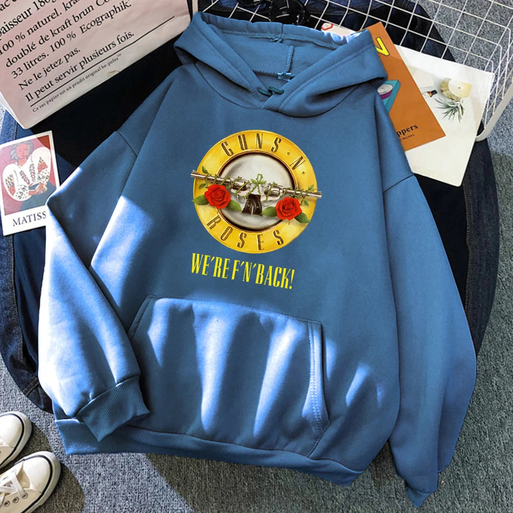 Guns N' Roses We'Re Back Retro Street Style Hoodie For Women O-Neck Pocket Pullover Fleece Hoody Breathable Pullover Woman Hoody