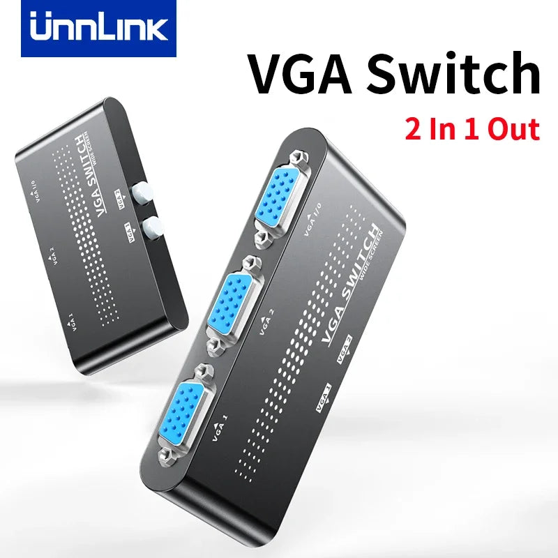 Unnlink VGA Switch 2 In 1 out 1080P 60Hz Video Splitter 2 Ports Selector for  PC Host to Monitor HD TV Projector