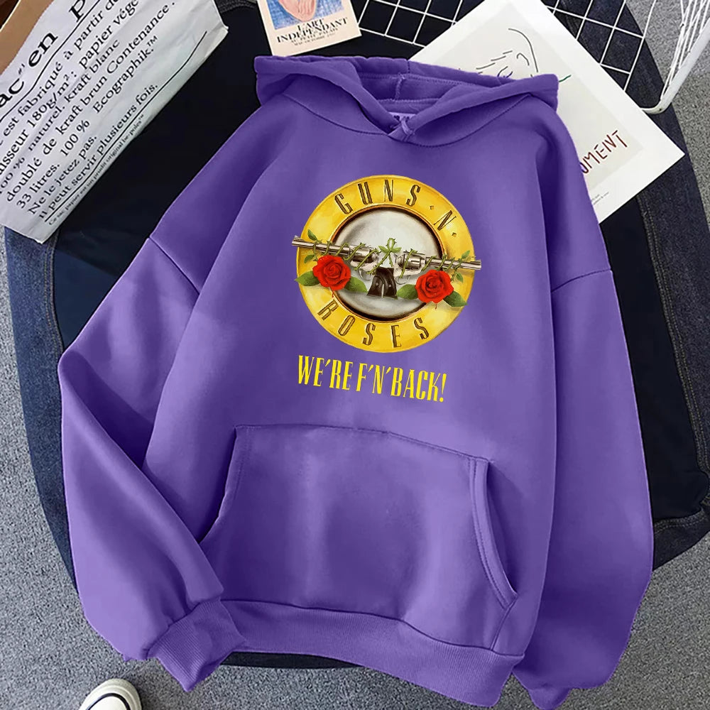 Guns N' Roses We'Re Back Retro Street Style Hoodie For Women O-Neck Pocket Pullover Fleece Hoody Breathable Pullover Woman Hoody