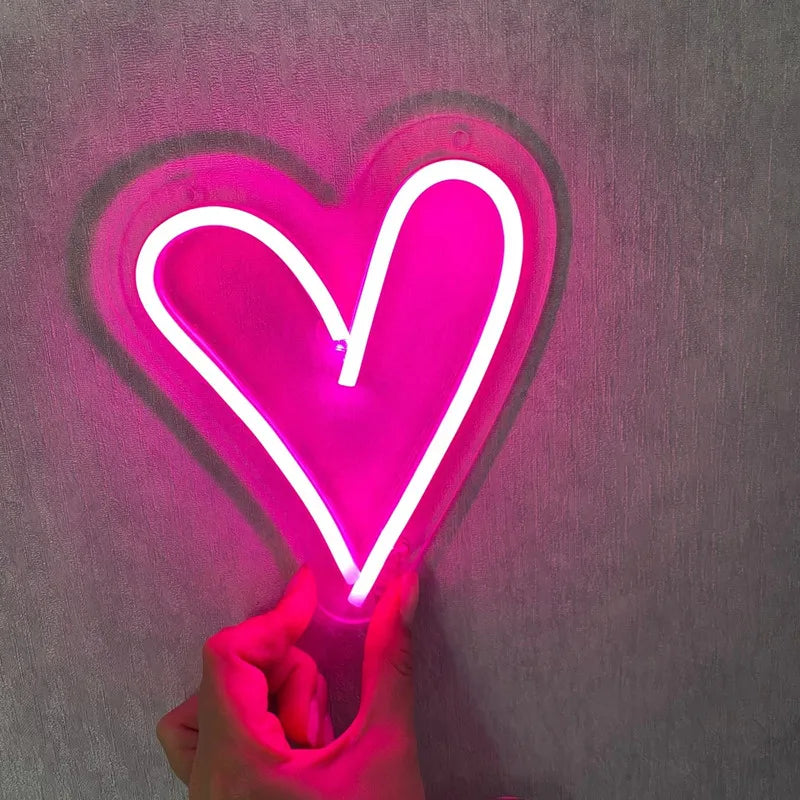 Pink Heart Neon Sign, 18x16cm, Led Neon USB Light Home Room Wall Decoration, Cute Night Light for Bedroom Decor Car Decor