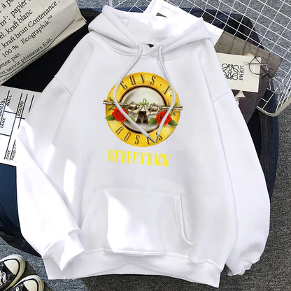 Guns N' Roses We'Re Back Retro Street Style Hoodie For Women O-Neck Pocket Pullover Fleece Hoody Breathable Pullover Woman Hoody