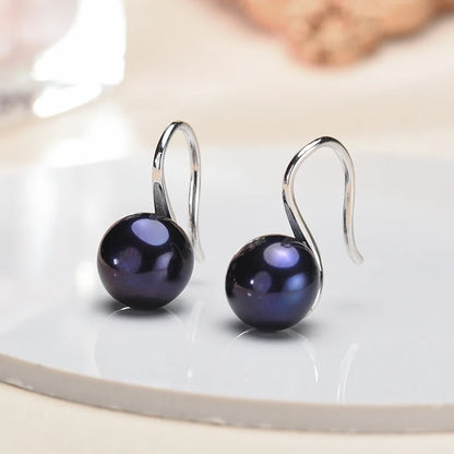 Big 9-10mm Black Natural Freshwater Pearl Earrings for Women Girl Gift, 925 Sterling Silver Jewelry Pearl Earrings New Arrival