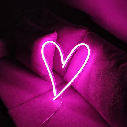 Pink Heart Neon Sign, 18x16cm, Led Neon USB Light Home Room Wall Decoration, Cute Night Light for Bedroom Decor Car Decor