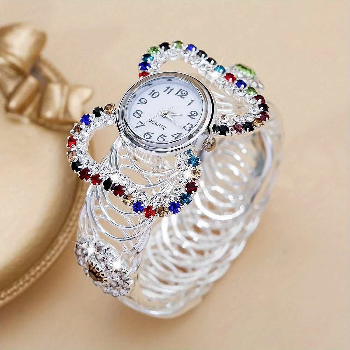 Women's Watch Baroque Rhinestone Quartz Cuff Bangle Watch Butterfly Shaped Analog Party Dress Wrist Watch