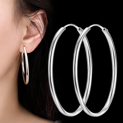 925 Sterling Silver 3MM Thick 3/4/5/6CM Hoops Earrings For Women Wedding Luxury Jewelry Accessories 2024 Trend Jewellery