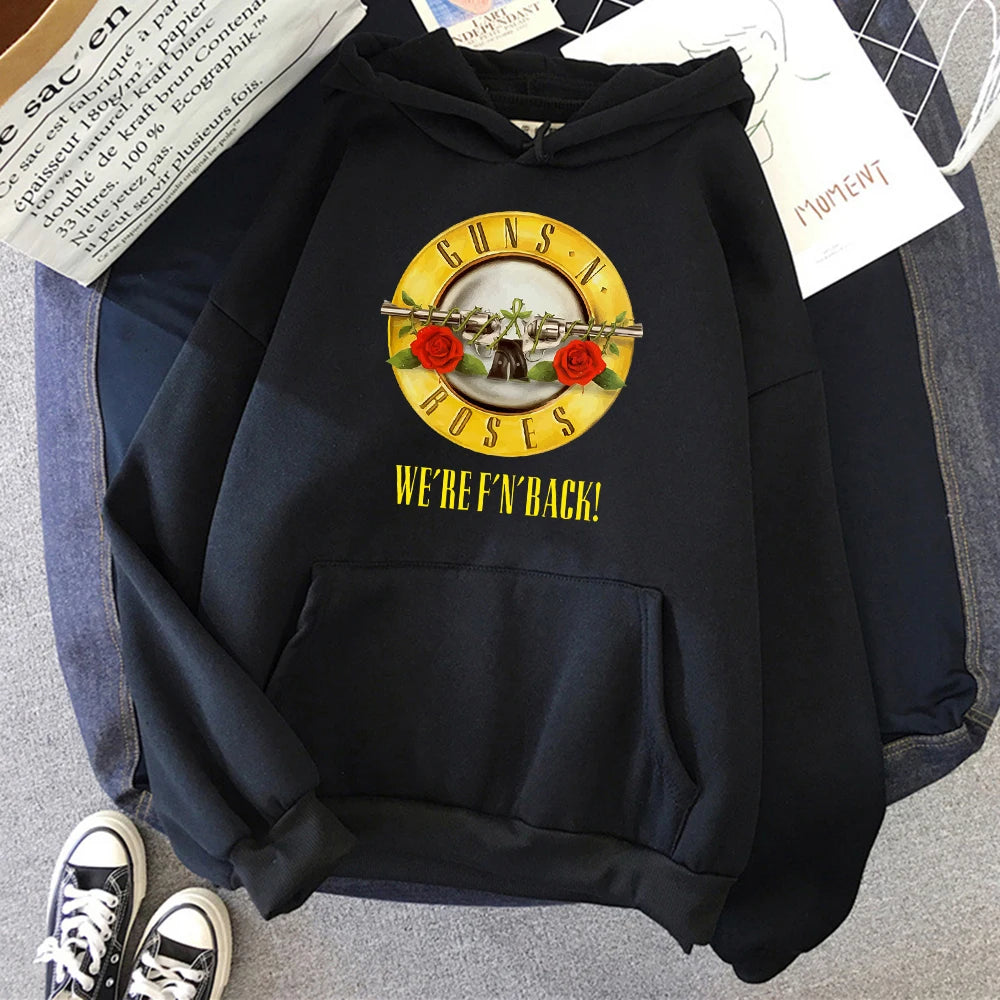 Guns N' Roses We'Re Back Retro Street Style Hoodie For Women O-Neck Pocket Pullover Fleece Hoody Breathable Pullover Woman Hoody