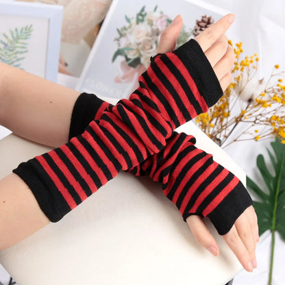 Long Fingerless Gloves Black Punk Cuff for Women Gothic Lolita Girls Men Hip-hop Glove Elbow Stretch Winter Arm Warmer Mitten