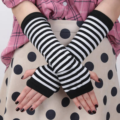 Long Fingerless Gloves Black Punk Cuff for Women Gothic Lolita Girls Men Hip-hop Glove Elbow Stretch Winter Arm Warmer Mitten