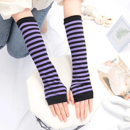 Long Fingerless Gloves Black Punk Cuff for Women Gothic Lolita Girls Men Hip-hop Glove Elbow Stretch Winter Arm Warmer Mitten