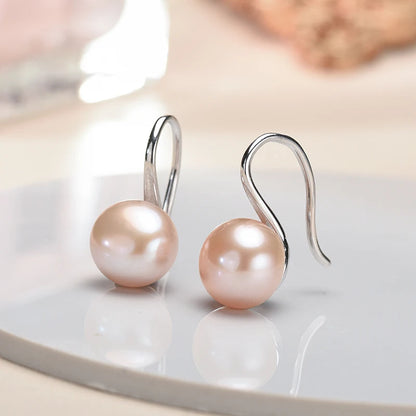 Big 9-10mm Black Natural Freshwater Pearl Earrings for Women Girl Gift, 925 Sterling Silver Jewelry Pearl Earrings New Arrival