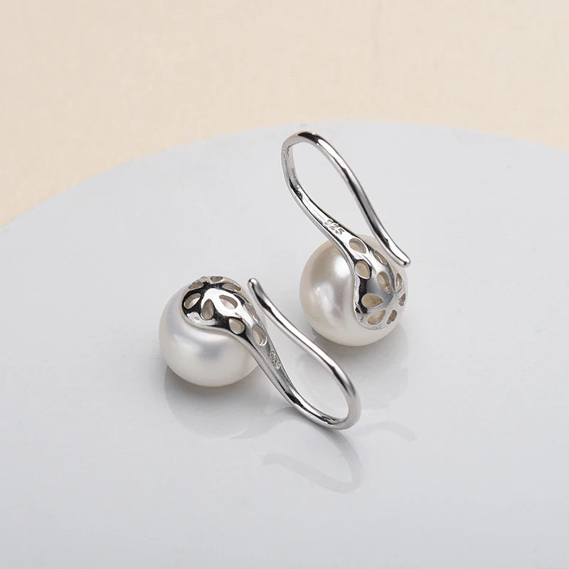 Big 9-10mm Black Natural Freshwater Pearl Earrings for Women Girl Gift, 925 Sterling Silver Jewelry Pearl Earrings New Arrival